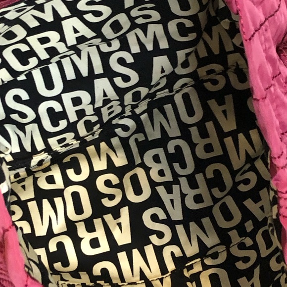 MARC JACOBS Workwear Pink Embroidered Logo Quilted Tote Bag w. Side Pockets - Picture 12 of 13